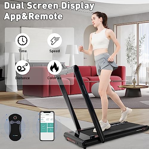 GEARSTONE Cinta de Correr eléctrica 1-15km/h,con Bluetooth,App y Doble Pantalla LED,Velocidad máxima 15 km/h,con pasamanos y Mando a Distancia,Fitness en casa y en la Oficina (Black)