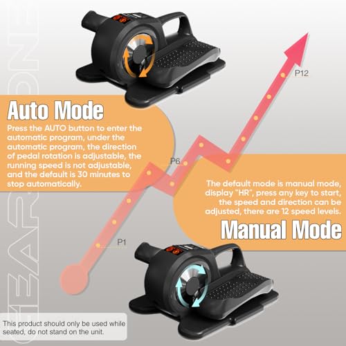 GEARSTONE Elíptica para Debajo del Escritorio, ejercitador de Pedal portátil silencioso eléctrico, 12 velocidades Ajustables, Monitor LCD y Control Remoto, hogar y Oficina, Adecuado para Todos