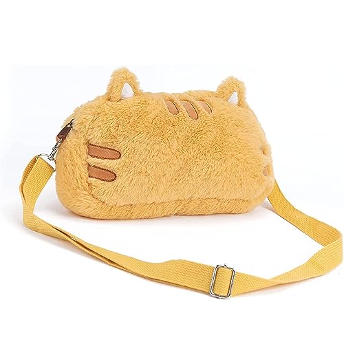 GeekShare Cute Fat Cat - Bolso de felpa con correa para el hombro, bandolera de dibujos animados, funda de transporte compatible con Nintendo Switch/OLED y otros pequeños accesorios