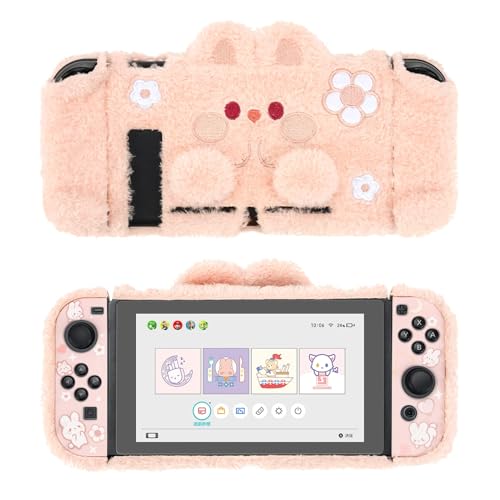 GeekShare Linda funda protectora de felpa compatible con Nintendo Switch y Joy Con - Absorción de golpes y antiarañazos - Conejito de peluche