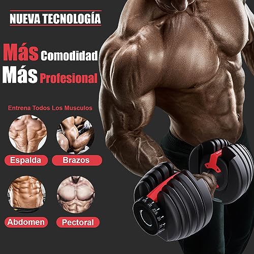 Genérico Mancuernas Ajustables Profesionales 2Kg a 24Kg, Pesas Ajustables Antideslizantes para Ejercicio y Gimnasio en Casa, Kit Mancuernas con Ajuste Rápido para Fitness y Musculación