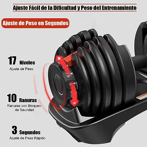 Genérico Mancuernas Ajustables Profesionales 2Kg a 24Kg, Pesas Ajustables Antideslizantes para Ejercicio y Gimnasio en Casa, Kit Mancuernas con Ajuste Rápido para Fitness y Musculación