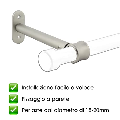 GIRASOLE HOME® Soporte ajustable largo para barra de cortina de 2 piezas, soporte de pared de aluminio resistente para barras de 18-20 mm de diámetro (165 mm de largo, níquel satinado)