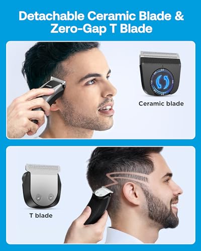 GLAKER Máquina de Cortar Pelo Profesional, 2 EN 1 Cortapelos Inalámbrico Hombre con Cuchilla T 10 Peines-guía 15 Ajustos de Longitud 300 Mins de Autonomía Para Uso de Hogar y Peluquería