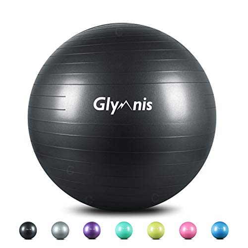 Glymnis Pelota de Pilates Pelota Anti-Burst para Pilates Gimnasia Fitness Embarazo Yoga Embarazo 55cm 65cm 75cm con Hinchador Negro (55cm)