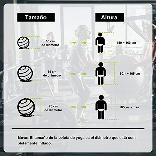 Glymnis Pelota de Pilates Pelota Anti-Burst para Pilates Gimnasia Fitness Embarazo Yoga Embarazo 55cm 65cm 75cm con Hinchador Negro (55cm)