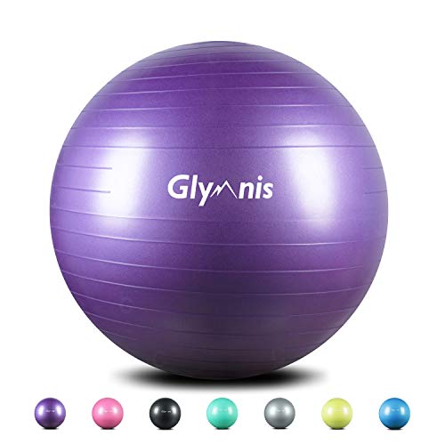 Glymnis Pelota de Pilates Pelota Anti-Burst para Pilates Gimnasia Fitness Equilibrio Yoga Embarazo 55cm 65cm 75cm con Hinchador Púrpura (55cm)