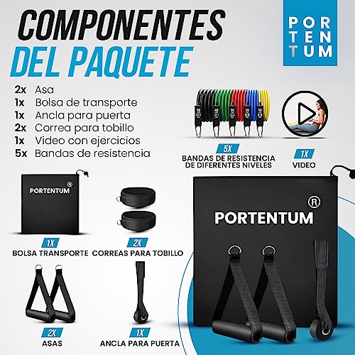 Gomas elasticas musculación Kit 150 lbs Bandas elasticas para Yoga calistenia Gym Crossfit TRX Pilates Gimnasia en casa - Cintas elasticas musculacion con Tobilleras y Agarre para Puerta