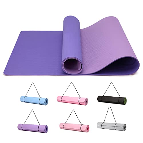 Good Nite Esterilla de gimnasia, yoga, gimnasia, fitness, entrenamiento, entrenamiento, gimnasia, pilates, con correa de transporte, 183 x 61 x 0,6 cm (morado oscuro/lila claro)