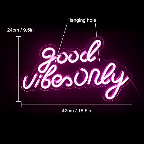 Good Vibe Only Letrero de neón Good Vibes LED Luz de neón Letra rosa Luz de pared de neón para decoración de pared de dormitorio, fiesta de bodas, habitación de niñas, hotel, bar