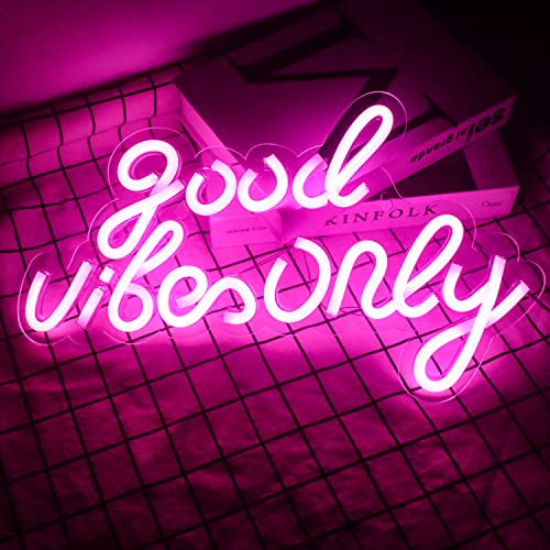 Good Vibe Only Letrero de neón Good Vibes LED Luz de neón Letra rosa Luz de pared de neón para decoración de pared de dormitorio, fiesta de bodas, habitación de niñas, hotel, bar