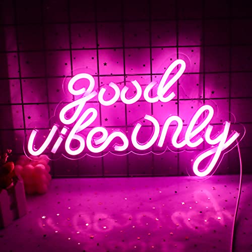 Good Vibe Only Letrero de neón Good Vibes LED Luz de neón Letra rosa Luz de pared de neón para decoración de pared de dormitorio, fiesta de bodas, habitación de niñas, hotel, bar