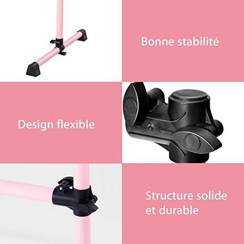 GOPLUS Barra de Ballet Clásica Doble de Altura Ajustable 7-112 cm y Extraíble, para Ballet, Gimnasia, Streching, Carga Máxima 50 kg, 123 x 71 x 119 cm (Rosa)