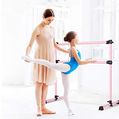 GOPLUS Barra de Ballet Clásica Doble de Altura Ajustable 7-112 cm y Extraíble, para Ballet, Gimnasia, Streching, Carga Máxima 50 kg, 123 x 71 x 119 cm (Rosa)