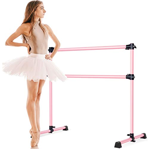 GOPLUS Barra de Ballet Clásica Doble de Altura Ajustable 7-112 cm y Extraíble, para Ballet, Gimnasia, Streching, Carga Máxima 50 kg, 123 x 71 x 119 cm (Rosa)