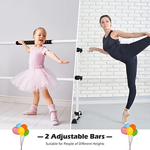 GOPLUS Barra de Ballet Clásica Doble de Altura Ajustable 7-112 cm y Extraíble, para Ballet, Gimnasia, Streching, Carga Máxima 50 kg, 123 x 71 x 119 cm (Plateado)