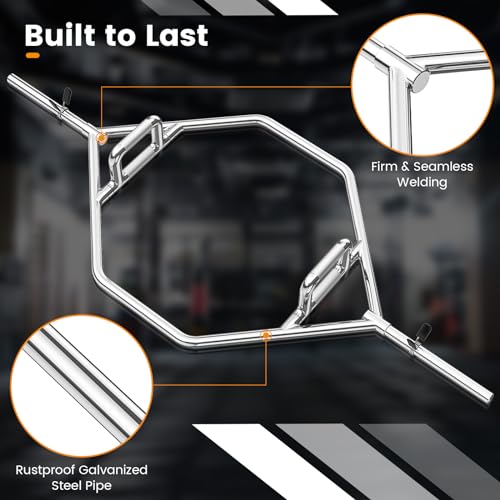 GOPLUS Trap Bar, Hex Bar de acero, soporta hasta 363 kg, barra de pesas con mango plegable, moleteado y cierre de muelle, barra hexagonal para sentadillas y peso muerto, color plateado