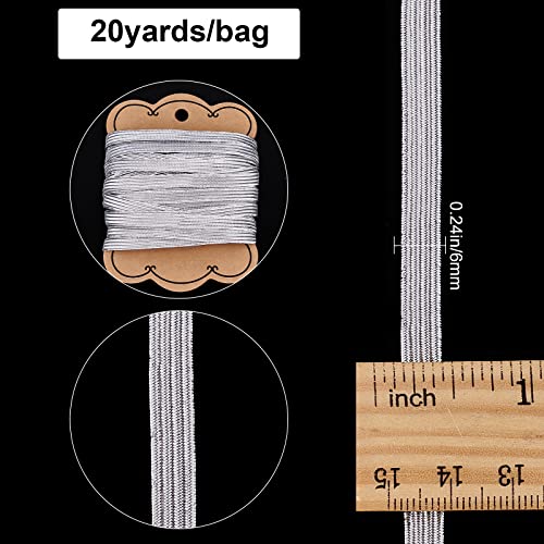 GORGECRAFT 20 Yarda 1/4 Pulgadas Banda Elástica Trenzada Plana 6mm Ancho Plata Cuerdas Elásticas Tira Delgada Cinta para Costura Artesanía Falda Cintura Vestido Fabricación Ropa Mercería Accesorio