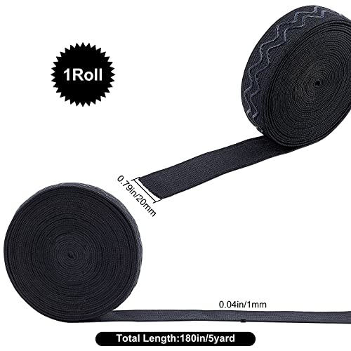 GORGECRAFT 5 Yarda 20 mm Ancho Antideslizante Cinta Elástica Onda Silicona Elástica Banda de Agarre Gomas Elásticas Cinturón Elástico para Bricolaje Ropa Costura Manualidades Deportes, Negro