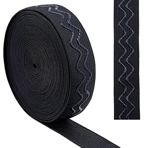 GORGECRAFT 5 Yarda 20 mm Ancho Antideslizante Cinta Elástica Onda Silicona Elástica Banda de Agarre Gomas Elásticas Cinturón Elástico para Bricolaje Ropa Costura Manualidades Deportes, Negro