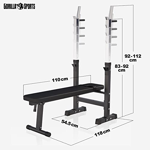 GORILLA SPORTS® - Banco de Pesas con rack de barras ajustable (Negro)