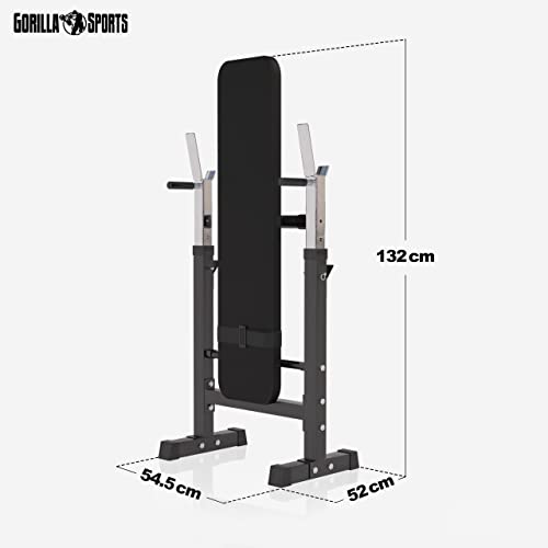 GORILLA SPORTS® - Banco de Pesas con rack de barras ajustable (Negro)