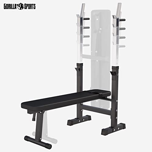 GORILLA SPORTS® - Banco de Pesas con rack de barras ajustable (Negro)