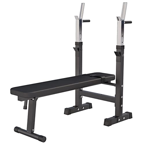 GORILLA SPORTS® - Banco de Pesas con rack de barras ajustable (Negro)