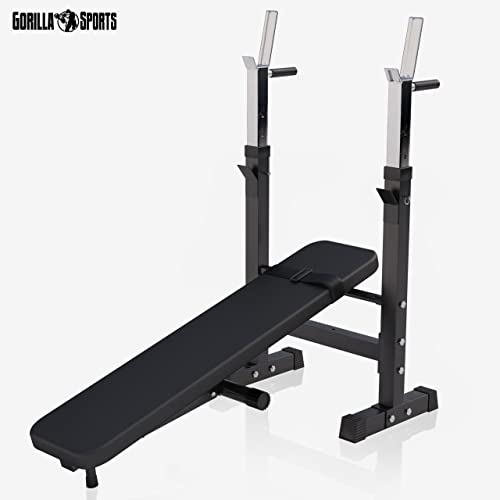 GORILLA SPORTS® - Banco de Pesas con rack de barras ajustable (Negro)