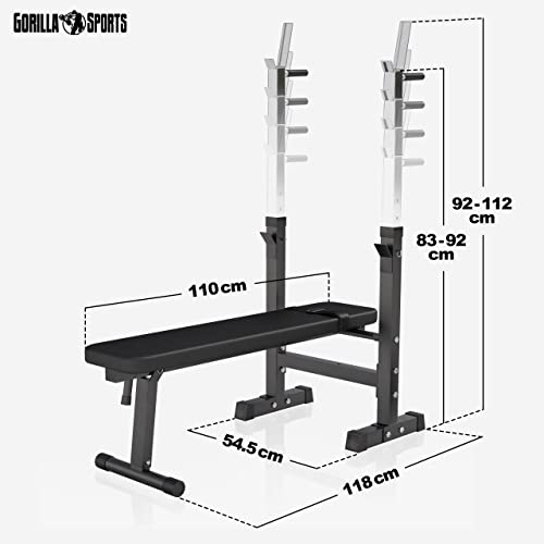 GORILLA SPORTS® – Banco de Pesas con Set de Pesas de Plástico de 70 kg