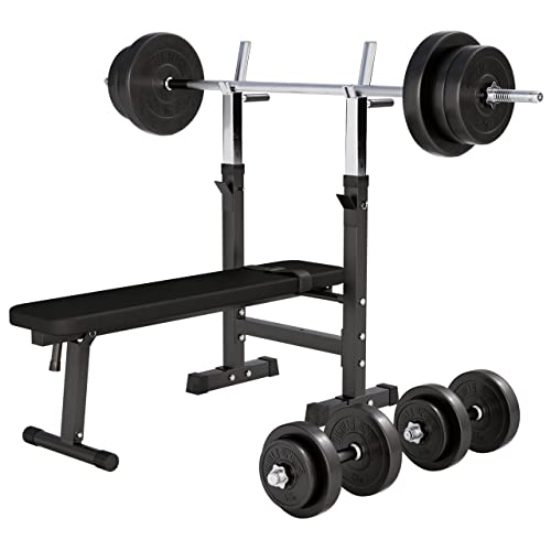 GORILLA SPORTS® – Banco de Pesas con Set de Pesas de Plástico de 70 kg