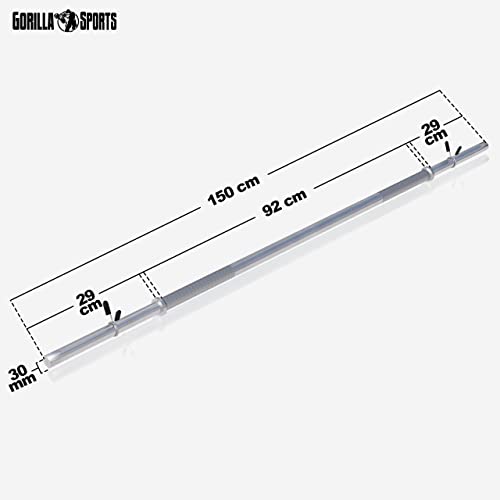 Gorilla Sports – Barra de Pesas 150 cm Cromo con Cierre de Resorte 30 mm diámetro