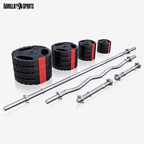 GORILLA SPORTS® Juego completo de pesas de plástico Negro 100 KG Diámetro 30/31 mm