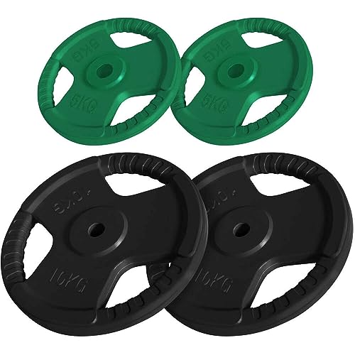 GORILLA SPORTS® - Juego de discos de pesas con agarre y revestimiento de goma 30 mm (2x 10kg y 2x 5kg)