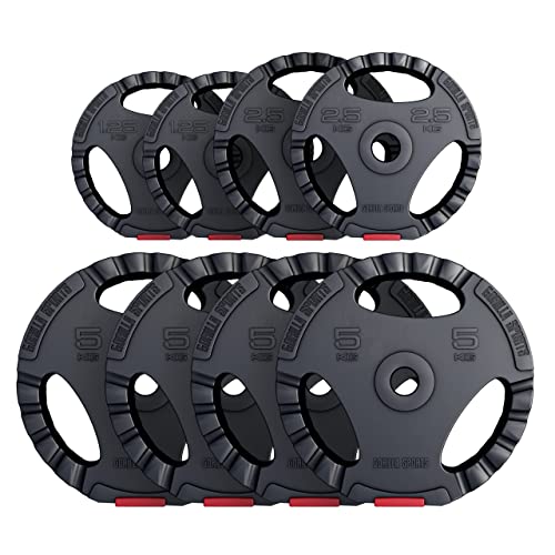 GORILLA SPORTS® - Juego de discos de pesas vinilo 27,5 Kg Triple Agarre - 2x 1,25 kg 2x 2,5 kg 4x 5 kg Díametro 30/31 mm