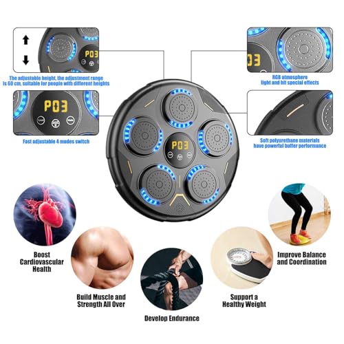 GOXAEEE Música Boxing Machine Electronic Boxeo LED Wall Boxing Target Smart Boxing Aparatos de Entrenamiento para Adultos y Niños, Soporta Bluetooth, 4 Modos de Velocidad, Altura de Montaje Ajustable