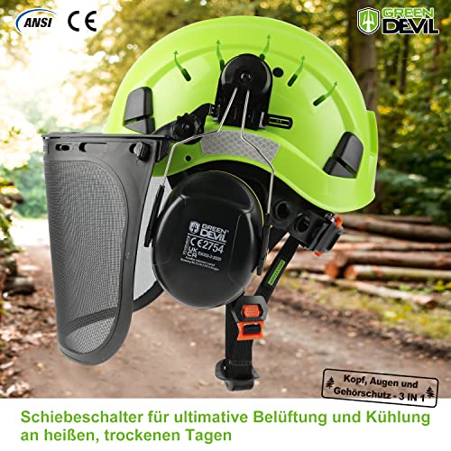 GREEN DEVIL Casco de Seguridad para Motosierra, protección Forestal, Casco de Seguridad con protección auditiva, Juego de Casco Resistente a los Impactos, cómodo ventilación