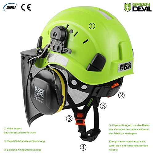 GREEN DEVIL Casco de Seguridad para Motosierra, protección Forestal, Casco de Seguridad con protección auditiva, Juego de Casco Resistente a los Impactos, cómodo ventilación