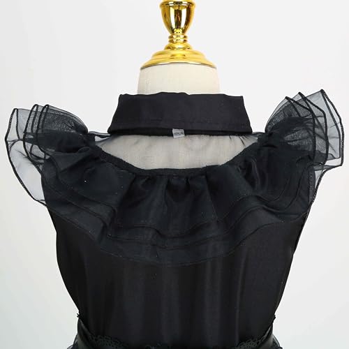 Gridamea Vestido de Miércoles Niñas-Disfraz Negro de Halloween para Niños con Cinturón de Decoración de Cintura para Fiesta Cumpleaños Cosplay