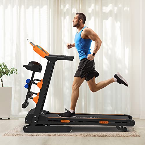 Gridinlux | Cinta de Correr Eléctrica Plegable | Trainer Race X-Treme | 1800 W | App y MP3 con Altavoces | 1-16 km/h | 12 Programas | 120x42cm Superficie | Pesas, Bandas y Banco Abdominales incluidos