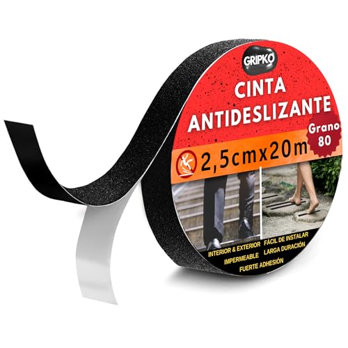 Gripko - Cinta Antideslizante 2,5cm*20m Escaleras y Suelos | Adhesivo Antideslizante de Alta Resistencia | Impermeable y Versátil | Seguridad en Piscinas, Rampas y Más