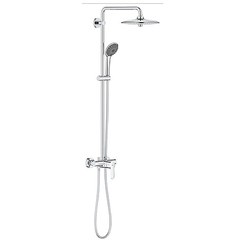 GROHE QuickFix Vitalio Joy 260, Sistema ducha con grifo, ducha mural 26 cm, teleducha 11 cm y 3 chorros, flexo 1.75m y desviador, instalación con QuickSpanner incluída, cromo, 27684001