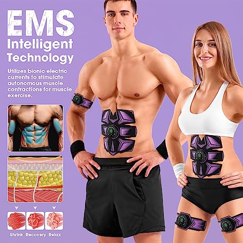 GROSBEAK EMS Electroestimulador Muscular, Abdominales Electroestimulacion, USB Recargable EMS Estimulador Eléctrico Abdominal Unisex, Abdomen/Brazos/piernas, 8 Modos y 19 intensidades (Azul)