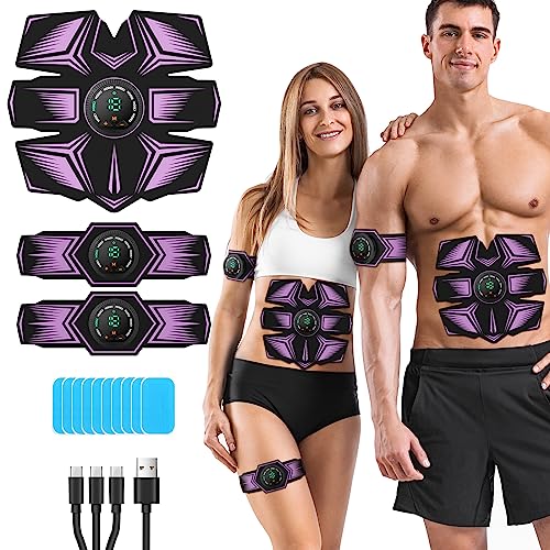 GROSBEAK EMS Electroestimulador Muscular, Abdominales Electroestimulacion, USB Recargable EMS Estimulador Eléctrico Abdominal Unisex, Abdomen/Brazos/piernas, 8 Modos y 19 intensidades (Azul)