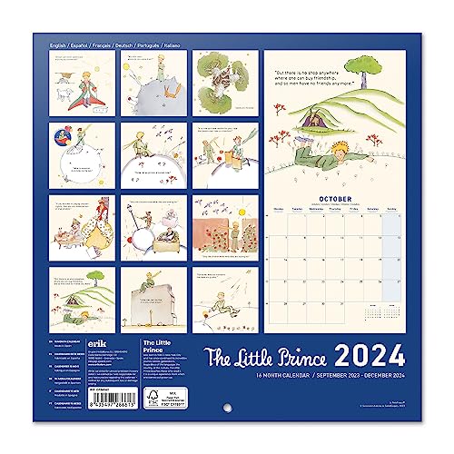 Grupo Erik Calendario 2024 pared El Principito - Calendario pared 2024 - Planificador mensual 30x30 cm | Calendario El Principito 2024