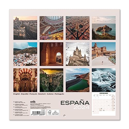 Grupo Erik Calendario 2024 pared España - Calendario pared 2024 - Planificador mensual 30x30 cm - Calendario España 2024