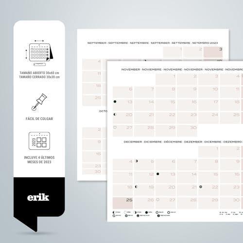 Grupo Erik Calendario 2024 pared España - Calendario pared 2024 - Planificador mensual 30x30 cm - Calendario España 2024