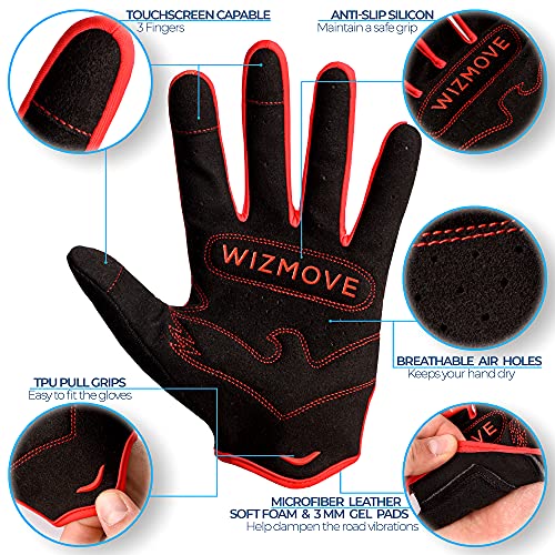 Guantes de ciclismo para hombres y mujeres – Protección profesional completa para las manos para bicicletas de montaña, carretera y MTB – Acolchado de gel y Transpirable (S, Rojo - dedo completo)