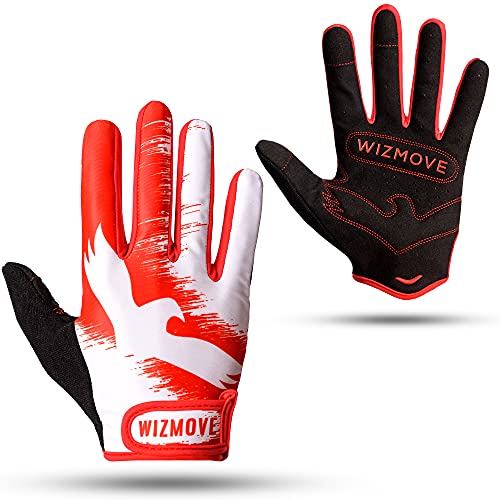 Guantes de ciclismo para hombres y mujeres – Protección profesional completa para las manos para bicicletas de montaña, carretera y MTB – Acolchado de gel y Transpirable (S, Rojo - dedo completo)