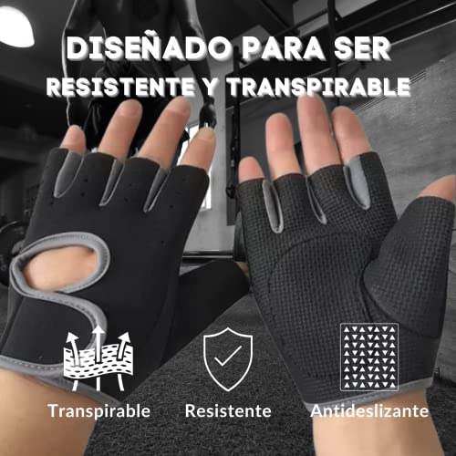 Guantes de Gimnasio para Hombre/Mujer | Cómodos y Transpirables, Ideales para Pesas, Entrenamiento en Gym, Crossfit (Gris)